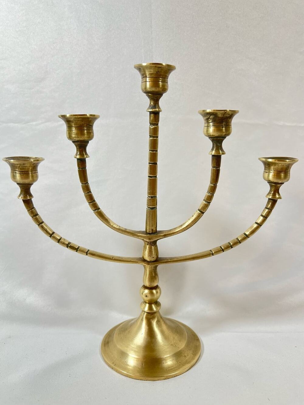 Vintage Brass 5-Arm Candelabra Candle Holder Patina Candelabrum Centerpiece